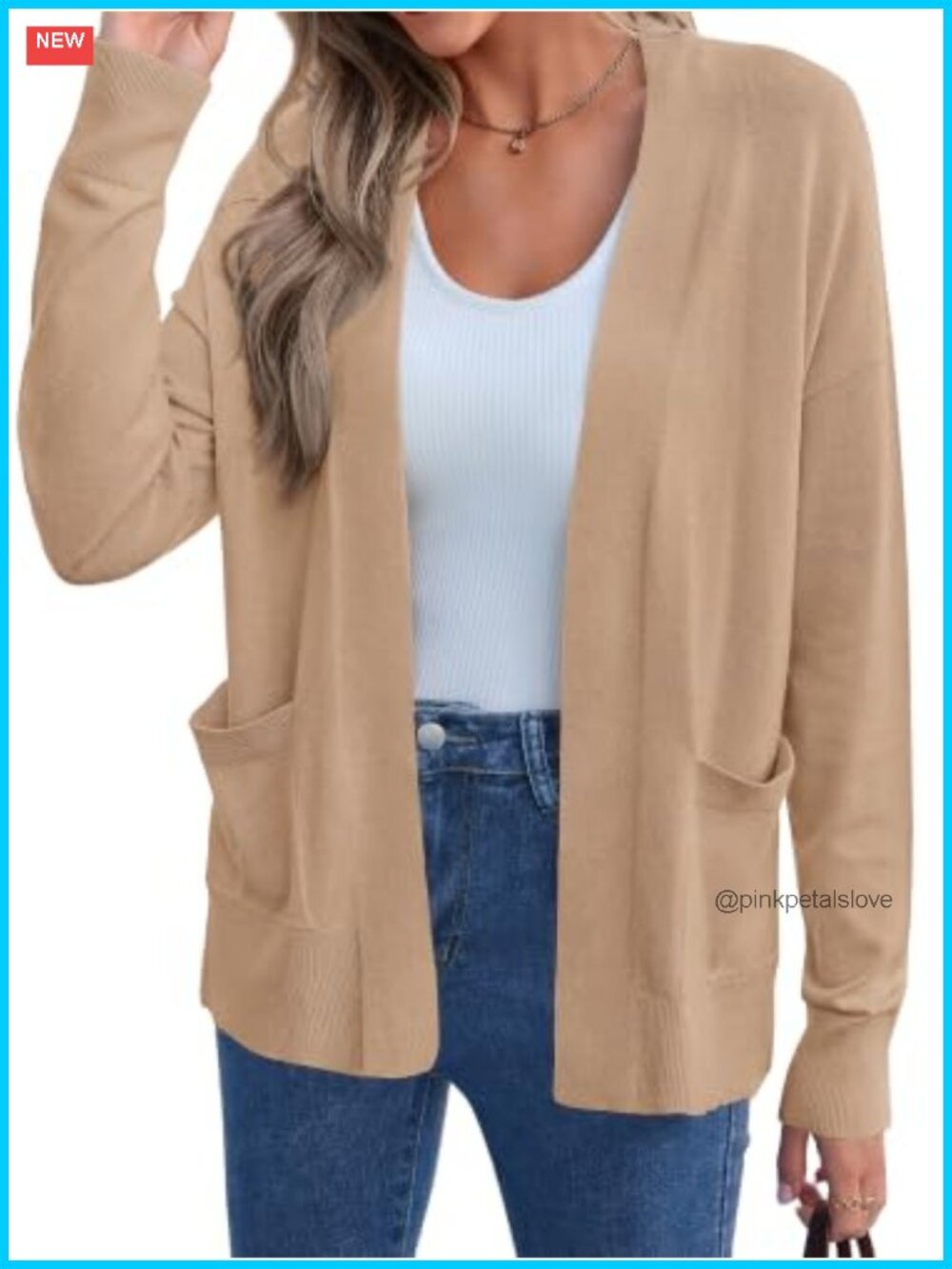 Open Front Long Cardigan Knit Sweater with Pockets Loose Fit